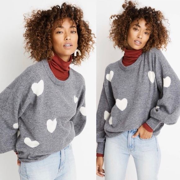 Madewell Sweaters - Madewell Heart Dot Balloon Sleeves Pullover Sweater Gray Size Medium